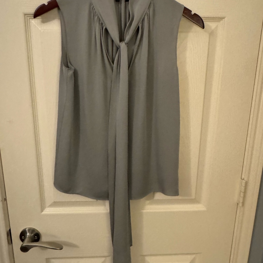 Theory Grey Sleeveless Tie Front Blouse